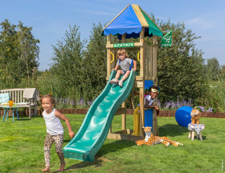Jungle Cirque | Wooden climbing frame with slide & market stall