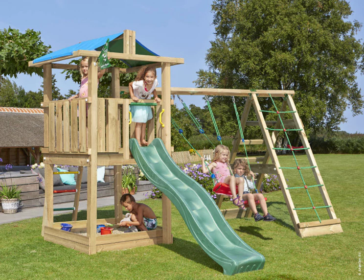 Jungle Hut | Wooden climbing frame with swings & climbing net Jungle Hut | Wooden climbing frame with swings & climbing net