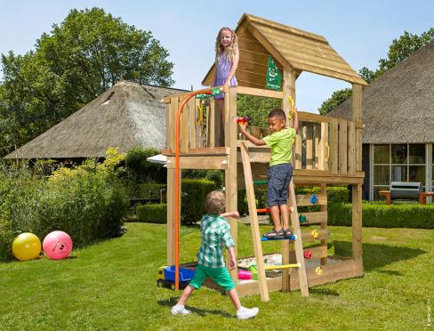 Jungle Cubby | Wooden climbing frame with fireman's pole